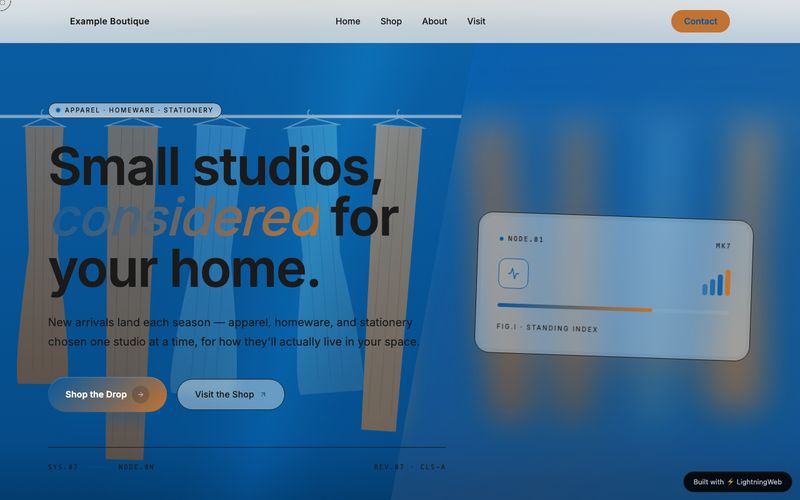 AI-generated boutique retail website, glass style